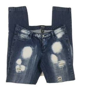 Allen B Jeans Distressed Bleach Spot Straight Leg Rhinestones Blue 8